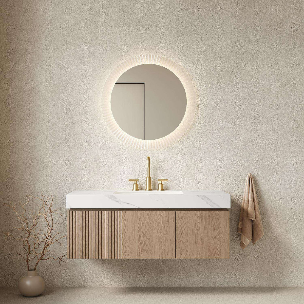 48" Brown Wood Floating Double Door Bathroom Vanity With White Sink - HomeRoots - Flyclothing LLC
