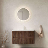 36" Brown Wood Floating Bathroom Vanity With White Sink And Two Drawers - HomeRoots - Flyclothing LLC