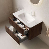 36" Brown Wood Floating Bathroom Vanity With White Sink And Two Drawers - HomeRoots - Flyclothing LLC