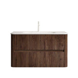 36" Brown Wood Floating Bathroom Vanity With White Sink And Two Drawers - HomeRoots - Flyclothing LLC