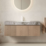 48" Brown Wood Floating Double Door Bathroom Vanity With White Sink - HomeRoots - Flyclothing LLC