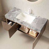 48" Brown Wood Floating Double Door Bathroom Vanity With White Sink - HomeRoots - Flyclothing LLC