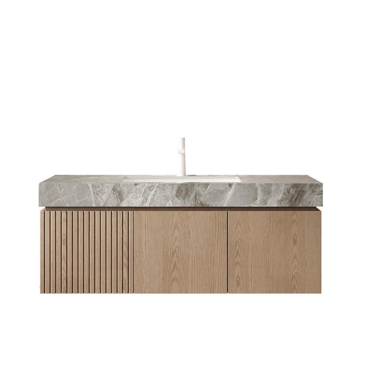 48" Brown Wood Floating Double Door Bathroom Vanity With White Sink - HomeRoots - Flyclothing LLC