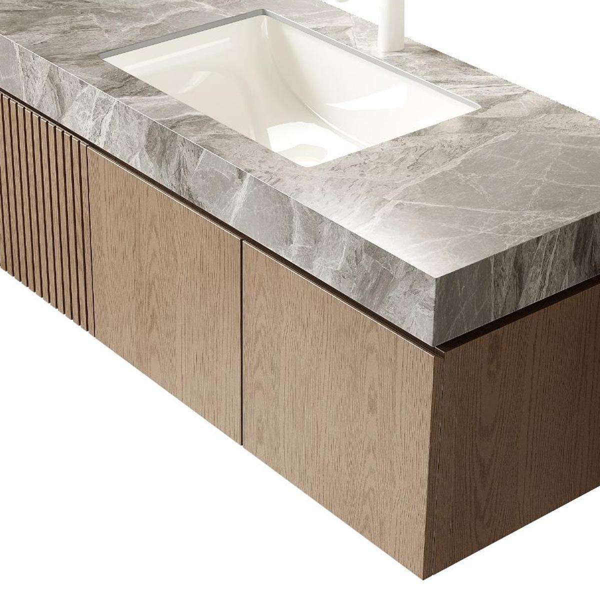 48" Brown Wood Floating Double Door Bathroom Vanity With White Sink - HomeRoots - Flyclothing LLC
