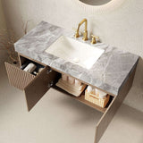 48" Brown Wood Floating Double Door Bathroom Vanity With White Sink - HomeRoots - Flyclothing LLC