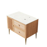 36" Brown Wood Floating Single Door Bathroom Vanity And Two Drawers - HomeRoots - Flyclothing LLC