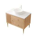 36" Brown Wood Floating Single Door Bathroom Vanity And Two Drawers - HomeRoots - Flyclothing LLC