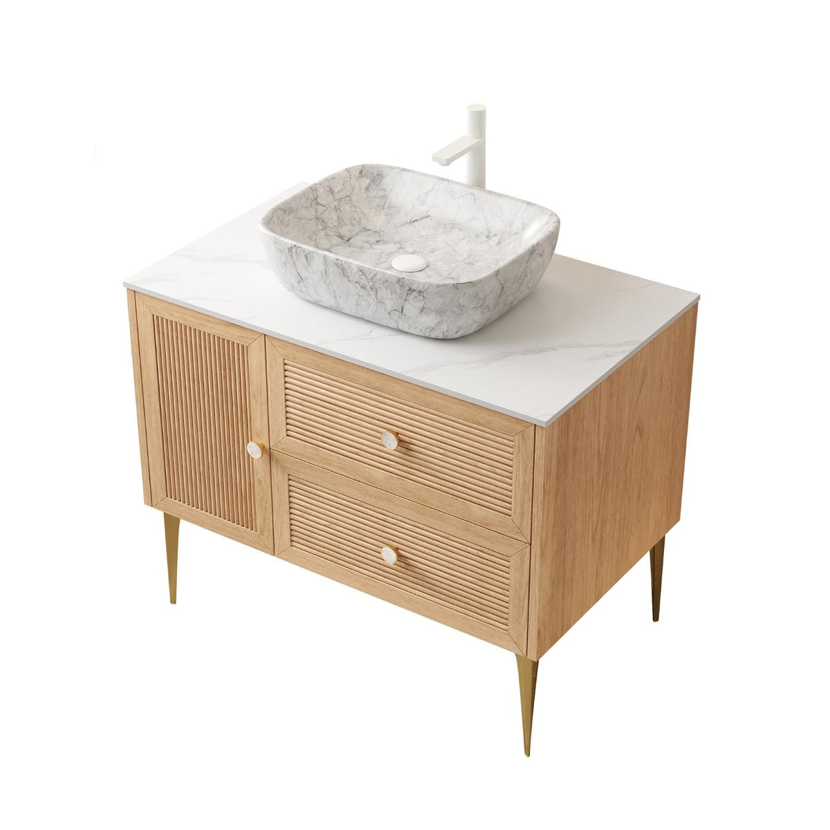 36" Brown Wood Floating Single Door Bathroom Vanity And Two Drawers - HomeRoots - Flyclothing LLC