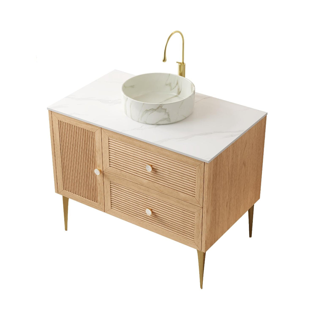 36" Brown Wood Floating Single Door Bathroom Vanity And Two Drawers - HomeRoots - Flyclothing LLC