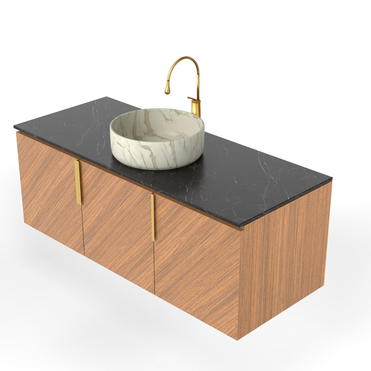 48" Brown Wood Floating Three Door Bathroom Vanity - HomeRoots - Flyclothing LLC