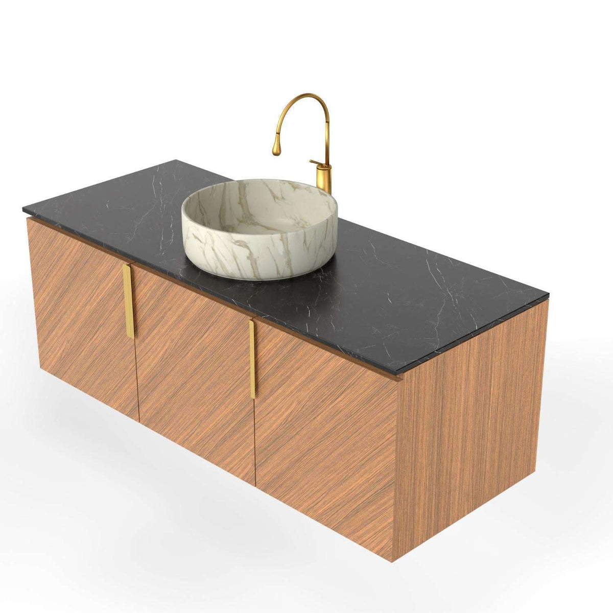 48" Brown Wood Floating Three Door Bathroom Vanity - HomeRoots - Flyclothing LLC