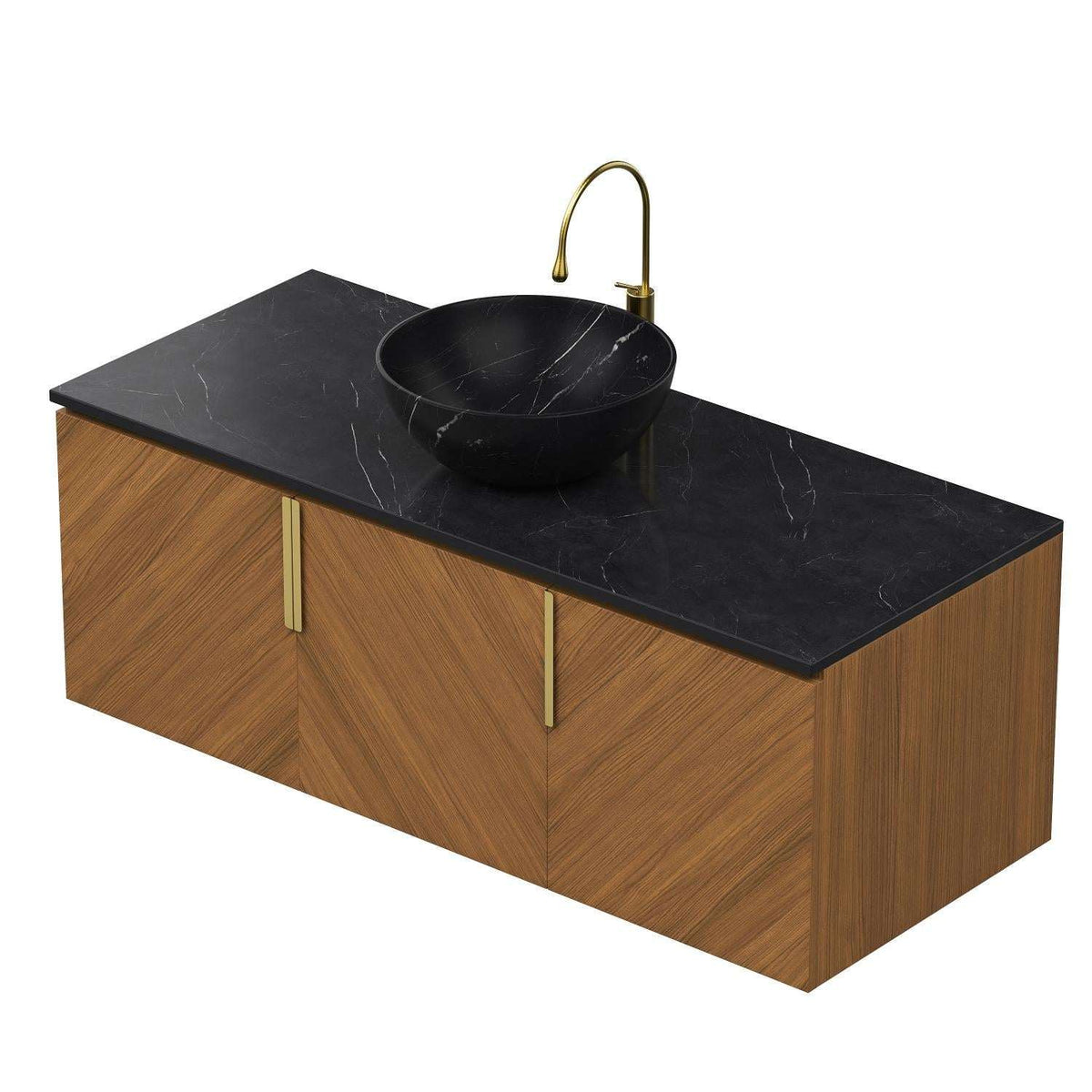 48" Brown Wood Floating Three Door Bathroom Vanity - HomeRoots - Flyclothing LLC
