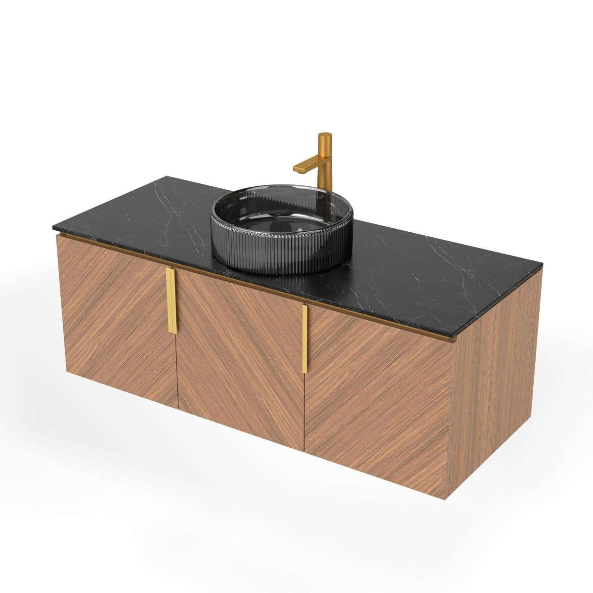 48" Brown Wood Floating Three Door Bathroom Vanity - HomeRoots - Flyclothing LLC