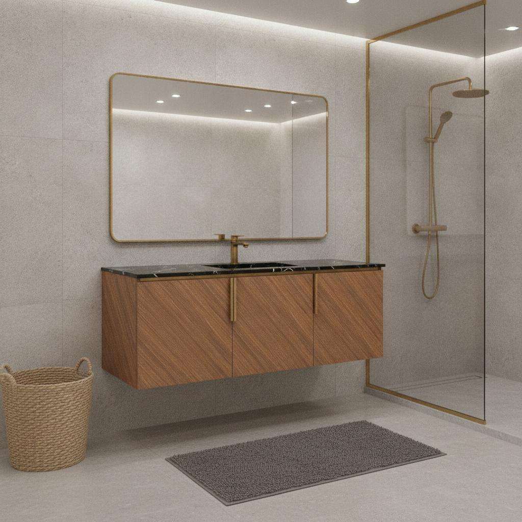 48" Brown Wood Floating Three Door Bathroom Vanity - HomeRoots - Flyclothing LLC