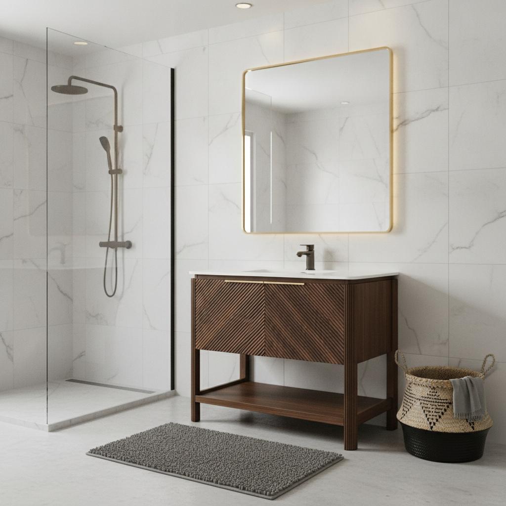36" Brown Wood Freestanding Double Door Bathroom Vanity - HomeRoots - Flyclothing LLC