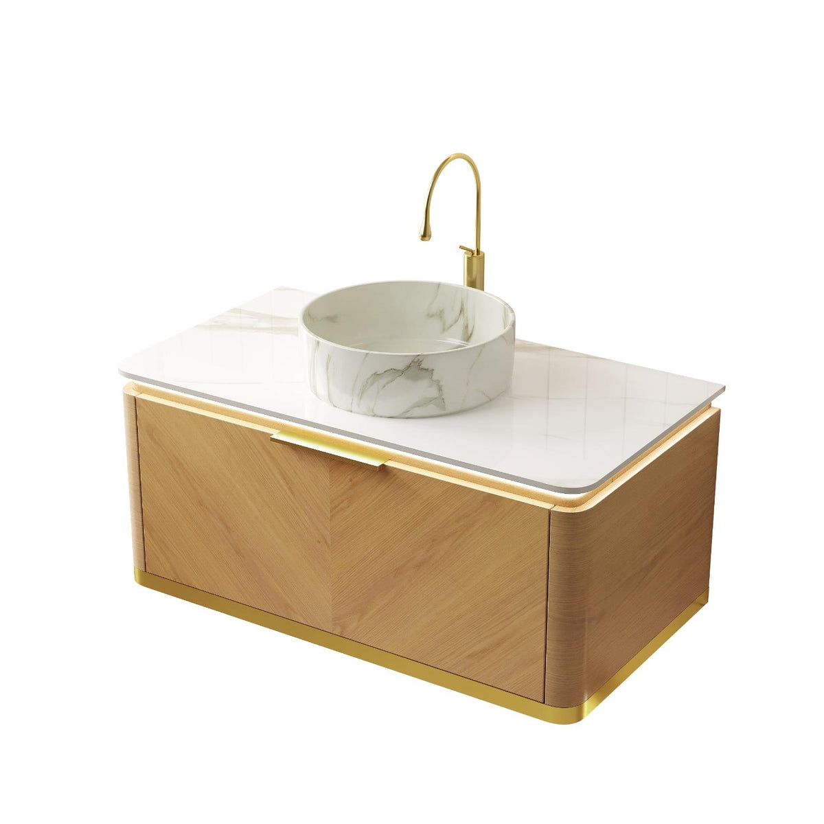 36" Brown Wood Floating Bathroom Vanity - HomeRoots - Flyclothing LLC