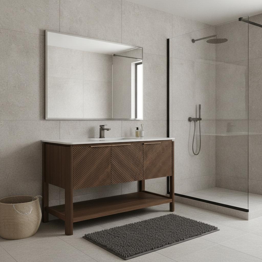48" Brown Wood Freestanding Three Door Bathroom Vanity - HomeRoots - Flyclothing LLC