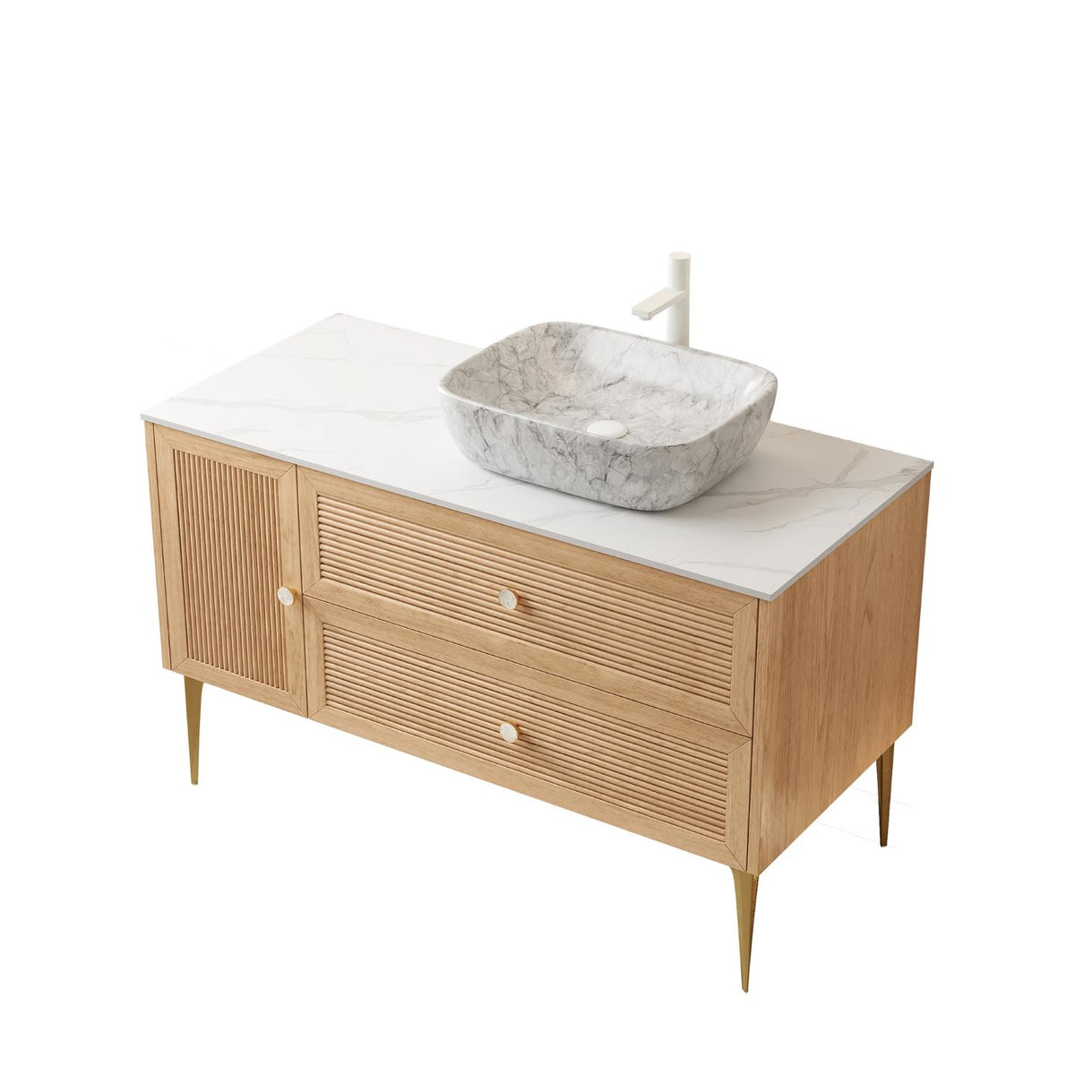 48" Brown Wood Freestanding Single Door Bathroom Vanity And Two Drawers - HomeRoots - Flyclothing LLC