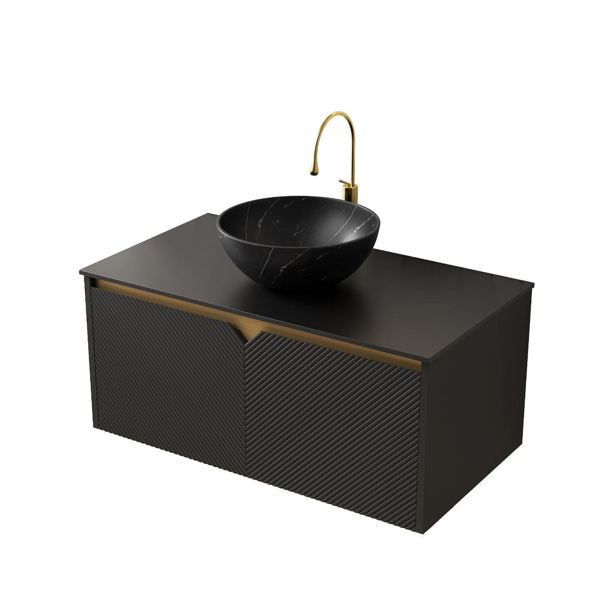 36" Black Wood Floating Double Door Bathroom Vanity - HomeRoots - Flyclothing LLC
