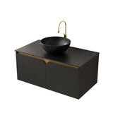36" Black Wood Floating Double Door Bathroom Vanity - HomeRoots - Flyclothing LLC