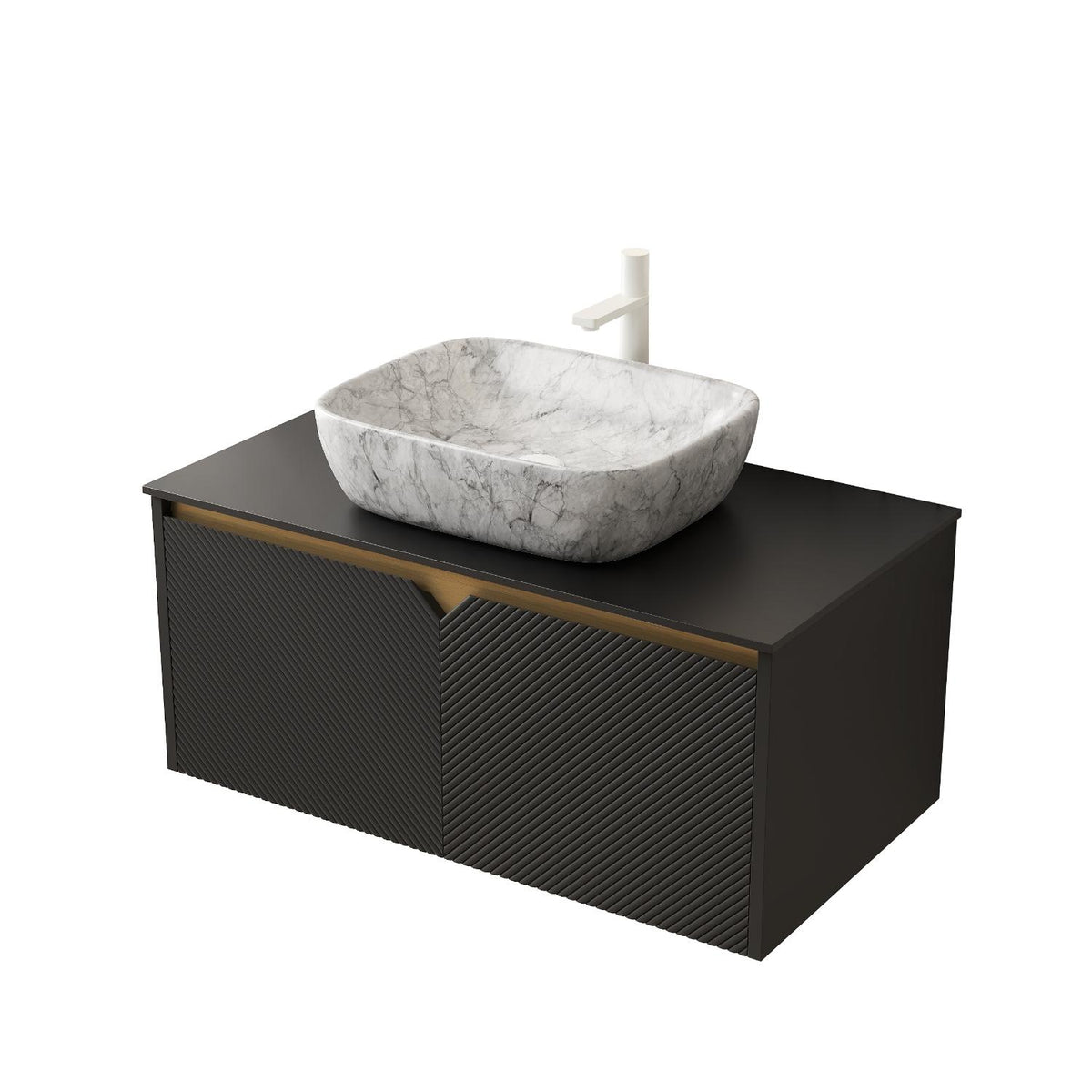 36" Black Wood Floating Double Door Bathroom Vanity - HomeRoots - Flyclothing LLC