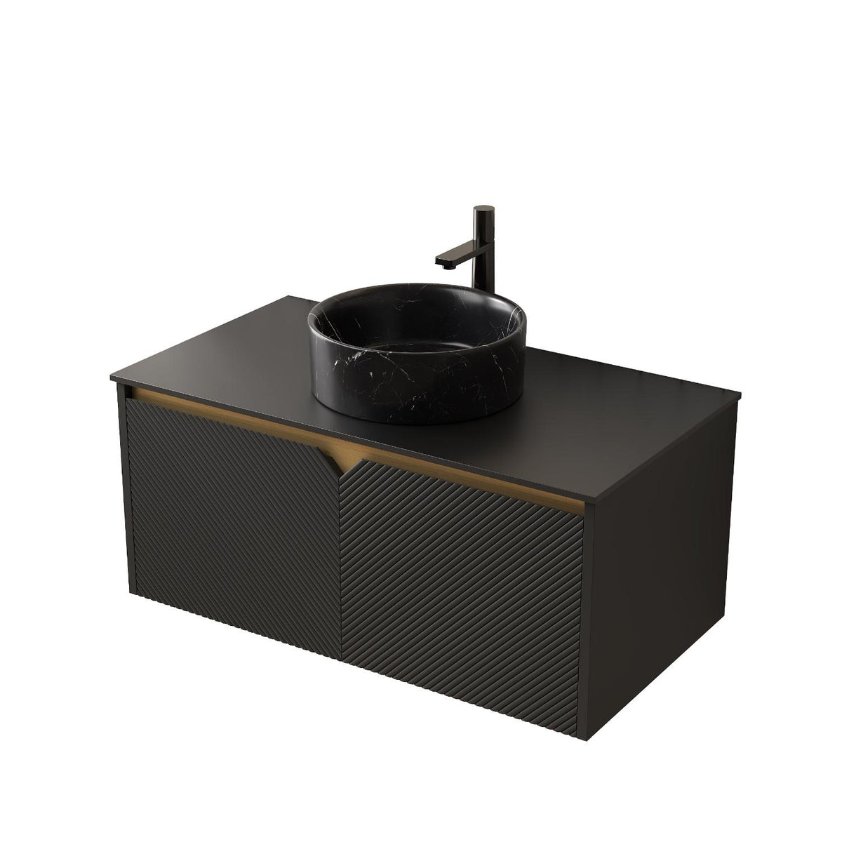 36" Black Wood Floating Double Door Bathroom Vanity - HomeRoots - Flyclothing LLC