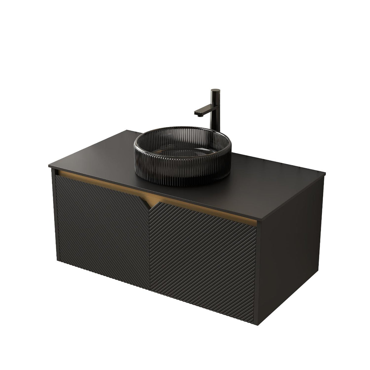 36" Black Wood Floating Double Door Bathroom Vanity - HomeRoots - Flyclothing LLC