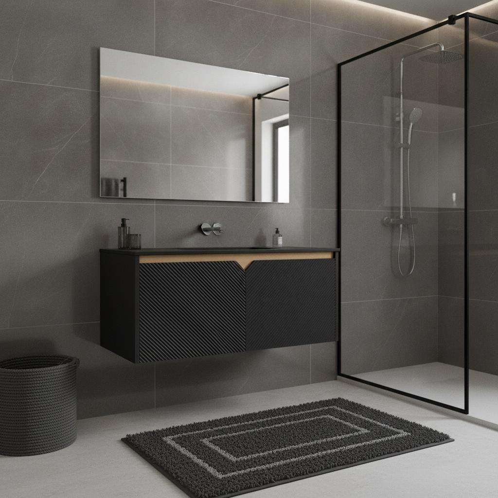 36" Black Wood Floating Double Door Bathroom Vanity - HomeRoots - Flyclothing LLC