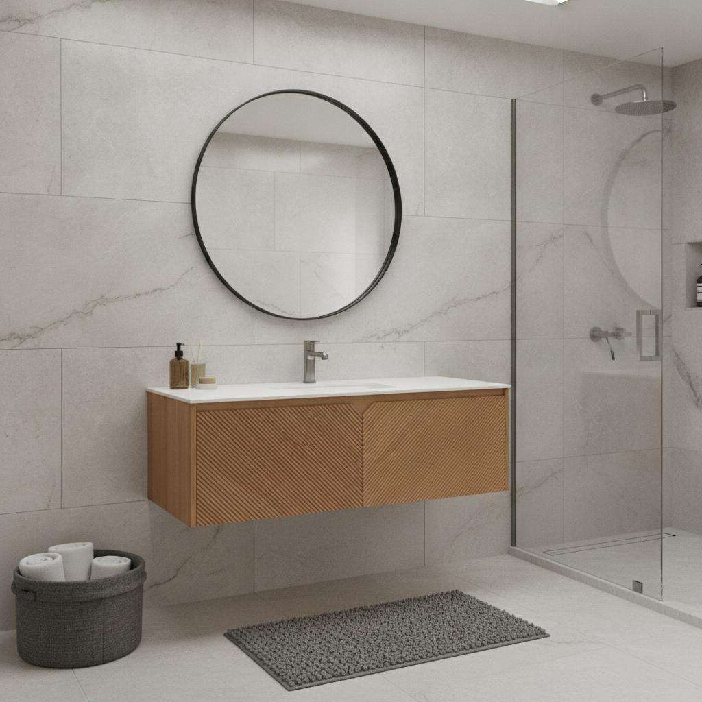 48" Brown Wood Floating Double Door Bathroom Vanity - HomeRoots - Flyclothing LLC