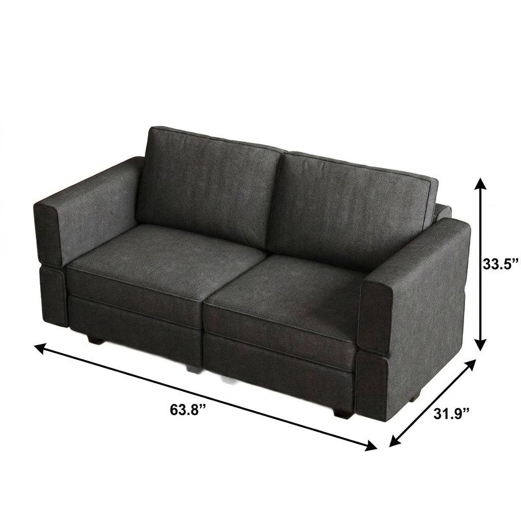 64" Dark Gray And Black Chenille Modular Loveseat With Storage - HomeRoots - Flyclothing LLC