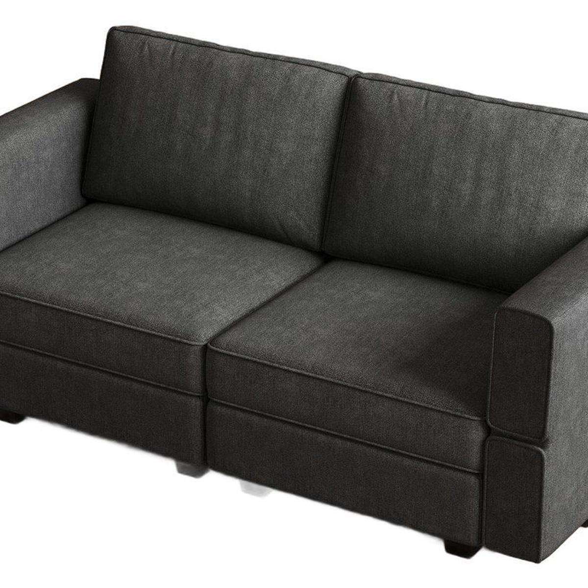 64" Dark Gray And Black Chenille Modular Loveseat With Storage - HomeRoots - Flyclothing LLC