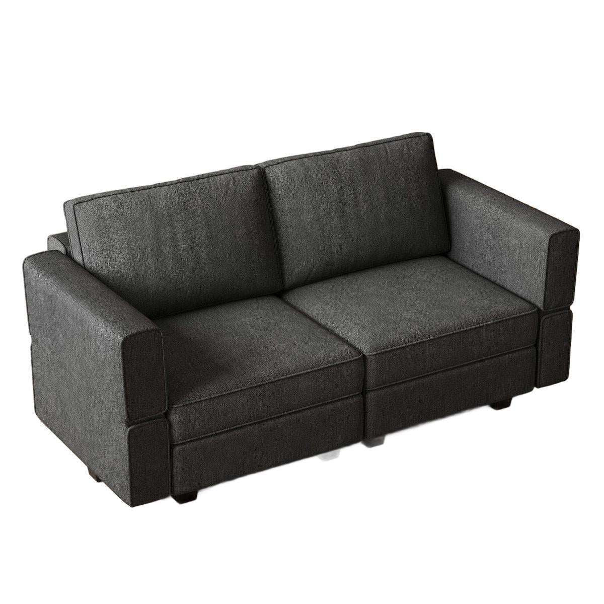 64" Dark Gray And Black Chenille Modular Loveseat With Storage - HomeRoots - Flyclothing LLC