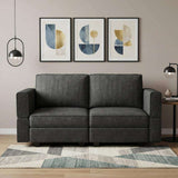 64" Dark Gray And Black Chenille Modular Loveseat With Storage - HomeRoots - Flyclothing LLC