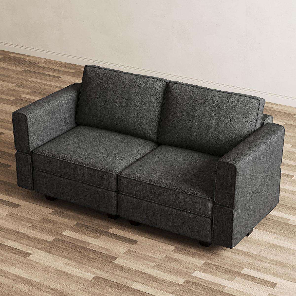 64" Dark Gray And Black Chenille Modular Loveseat With Storage - HomeRoots - Flyclothing LLC
