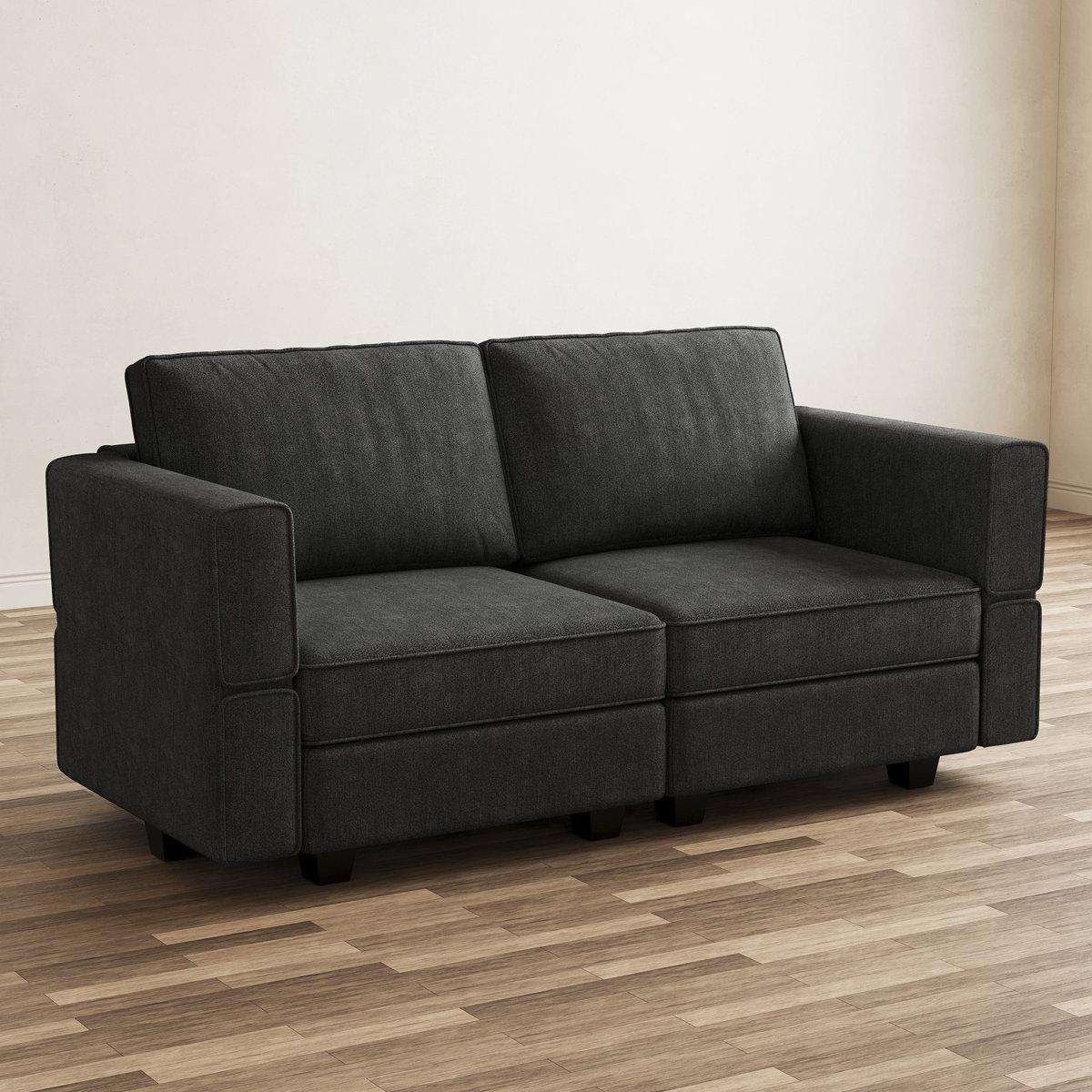 64" Dark Gray And Black Chenille Modular Loveseat With Storage - HomeRoots - Flyclothing LLC