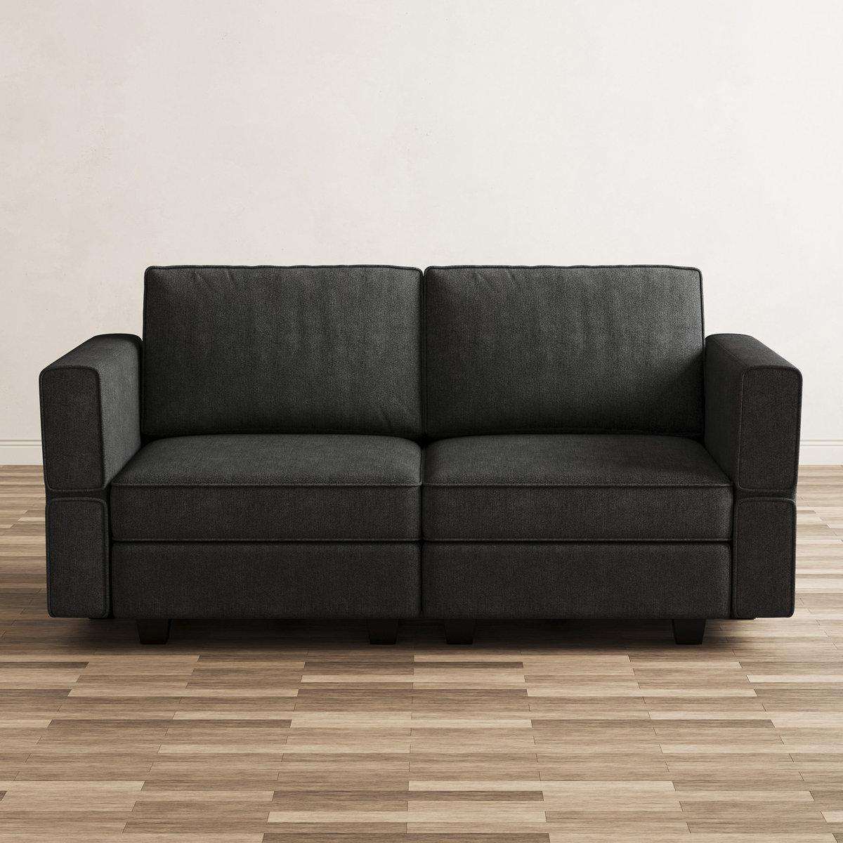 64" Dark Gray And Black Chenille Modular Loveseat With Storage - HomeRoots - Flyclothing LLC