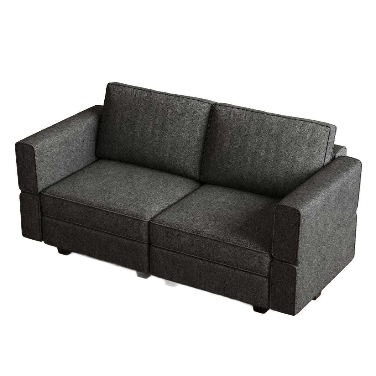 64" Dark Gray And Black Chenille Modular Loveseat With Storage - HomeRoots - Flyclothing LLC