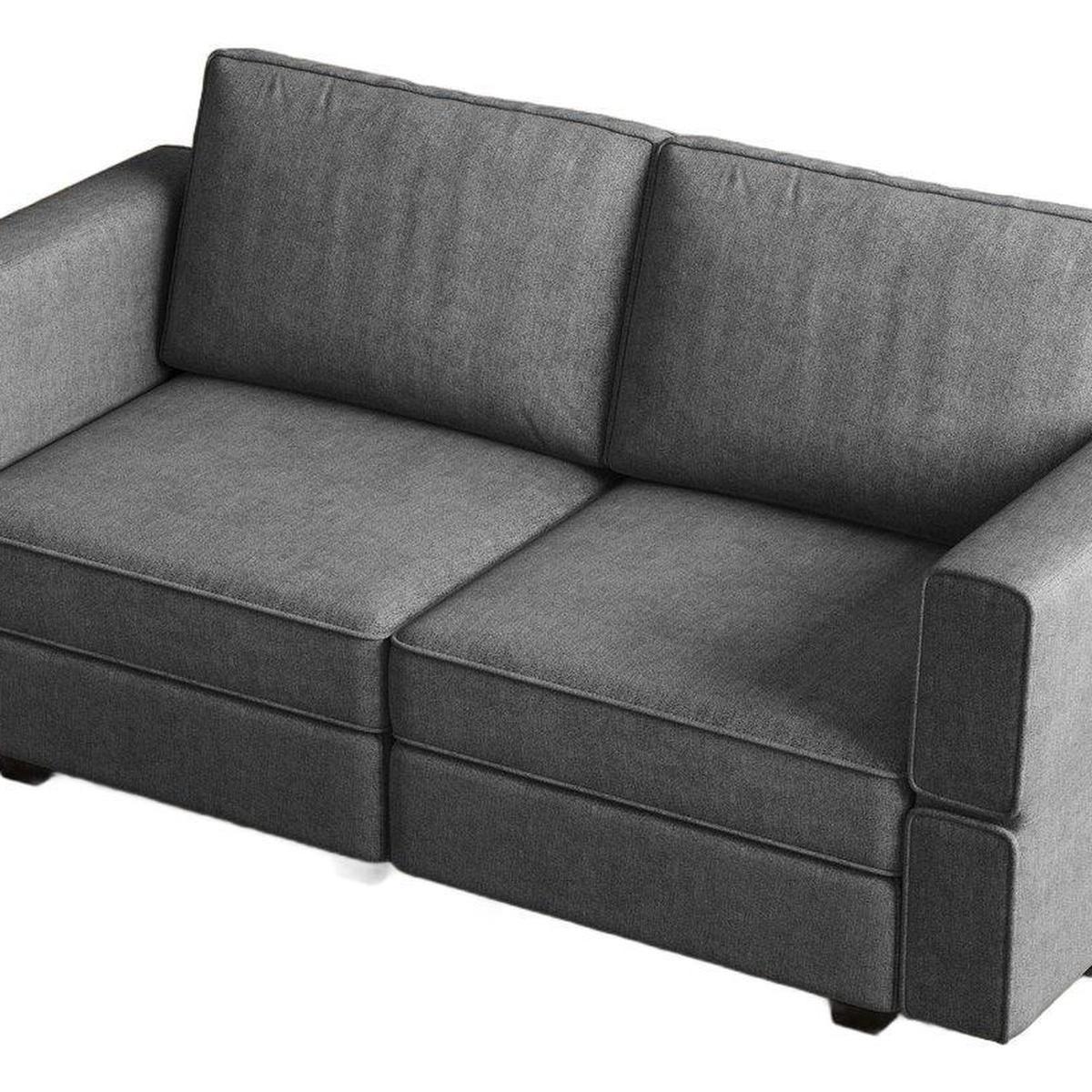 64" Light Gray And Black Chenille Modular Loveseat With Storage