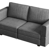 64" Light Gray And Black Chenille Modular Loveseat With Storage