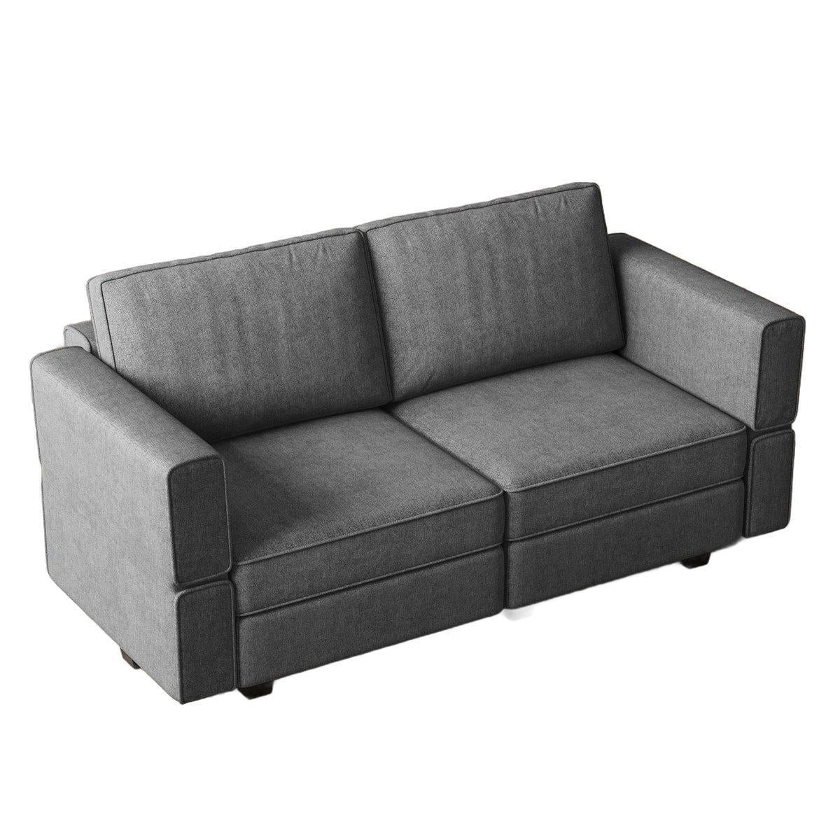 64" Light Gray And Black Chenille Modular Loveseat With Storage