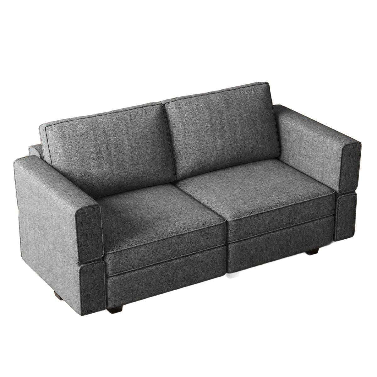 64" Light Gray And Black Chenille Modular Loveseat With Storage - HomeRoots - Flyclothing LLC