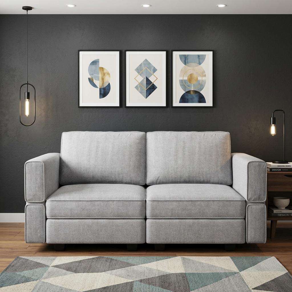 64" Light Gray And Black Chenille Modular Loveseat With Storage - HomeRoots - Flyclothing LLC