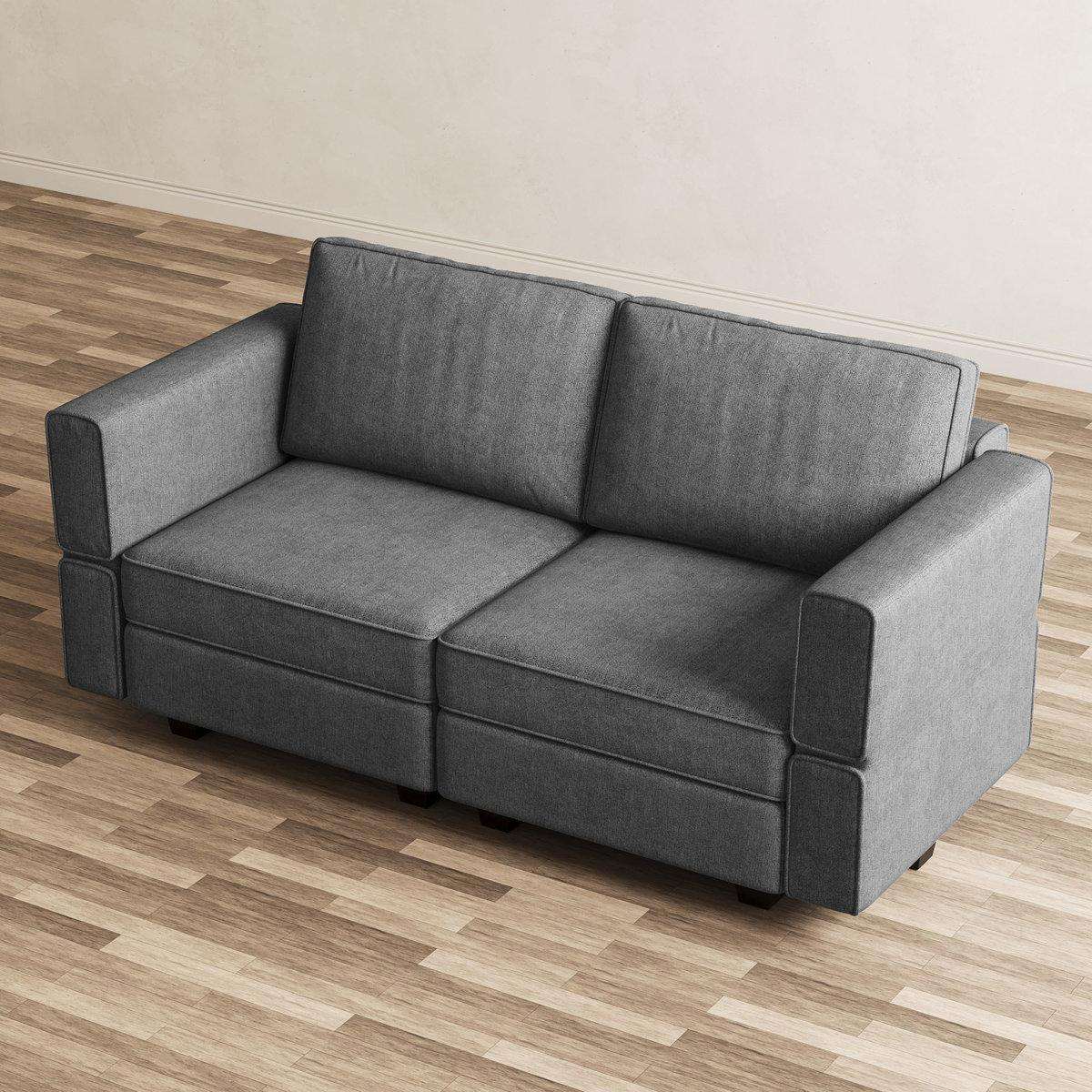 64" Light Gray And Black Chenille Modular Loveseat With Storage - HomeRoots - Flyclothing LLC