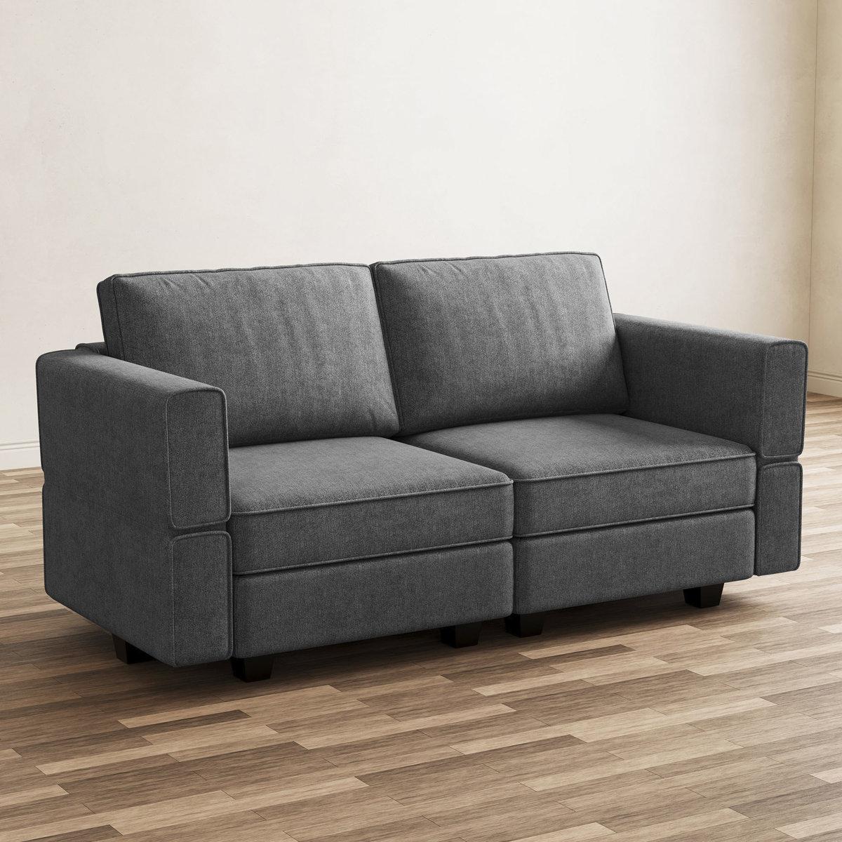 64" Light Gray And Black Chenille Modular Loveseat With Storage