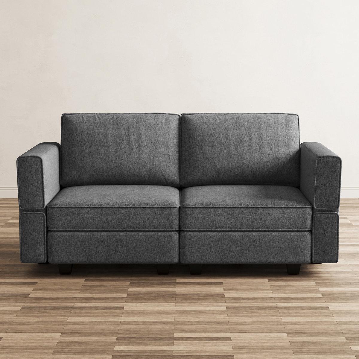 64" Light Gray And Black Chenille Modular Loveseat With Storage
