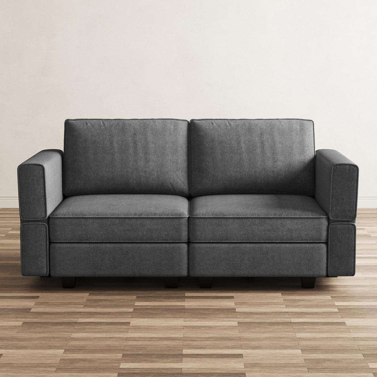64" Light Gray And Black Chenille Modular Loveseat With Storage - HomeRoots - Flyclothing LLC