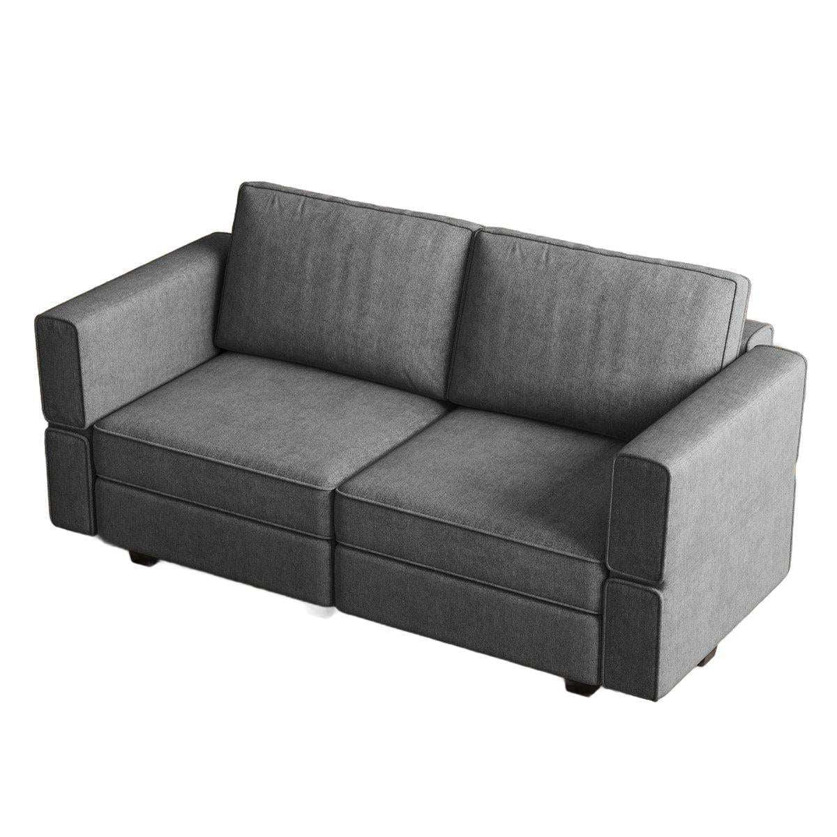 64" Light Gray And Black Chenille Modular Loveseat With Storage - HomeRoots - Flyclothing LLC