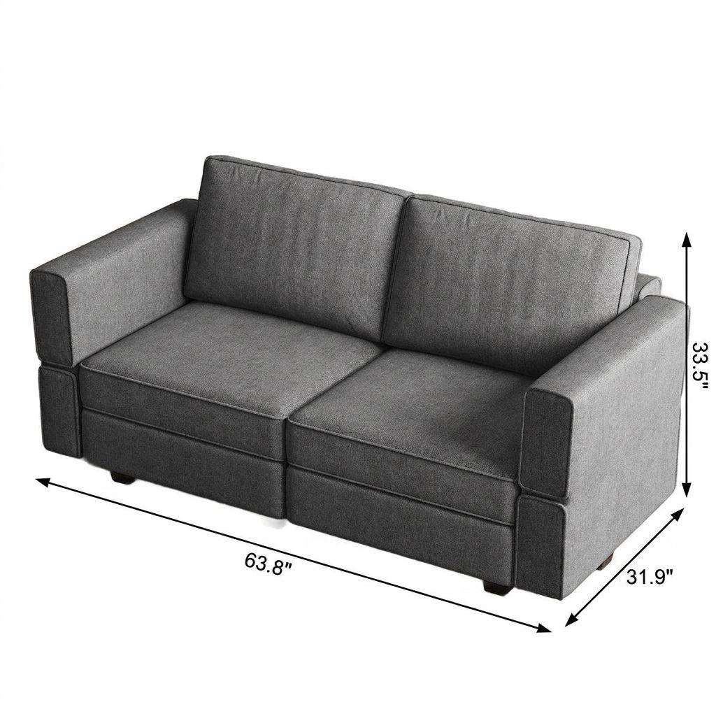 64" Light Gray And Black Chenille Modular Loveseat With Storage - HomeRoots - Flyclothing LLC