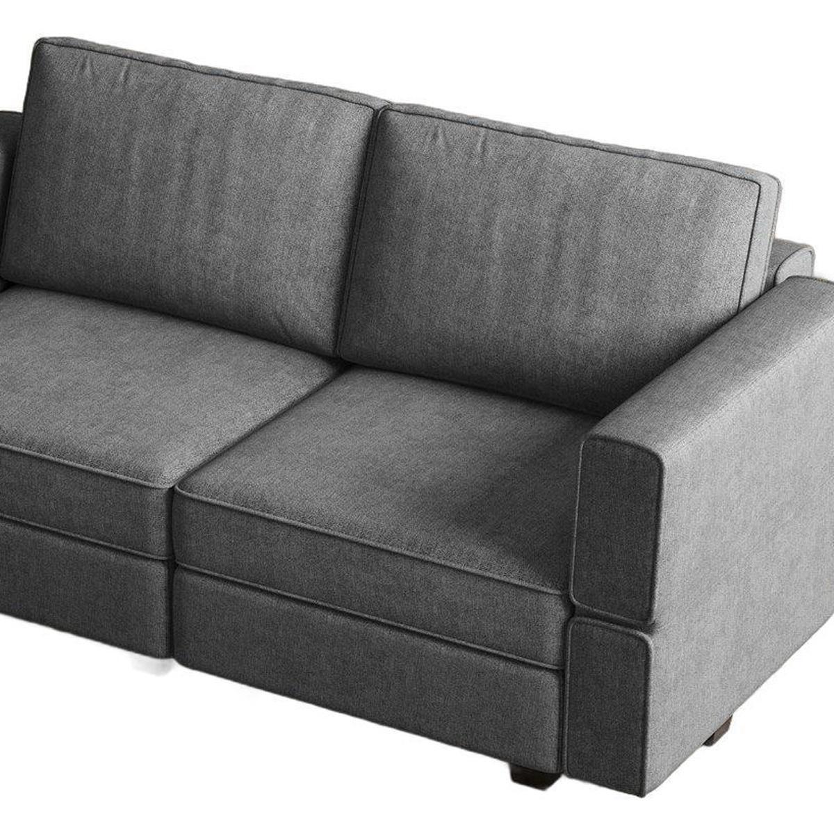 64" Light Gray And Black Chenille Modular Loveseat With Storage