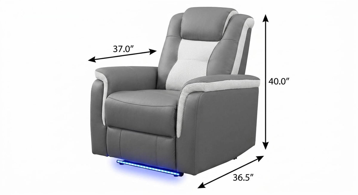 37" Gray Microfiber Power Home Theater Recliner - HomeRoots - Flyclothing LLC